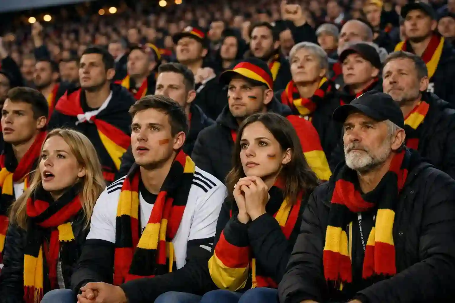 Fußballfans im Stadion verfolgen gespannt das laufende Spiel