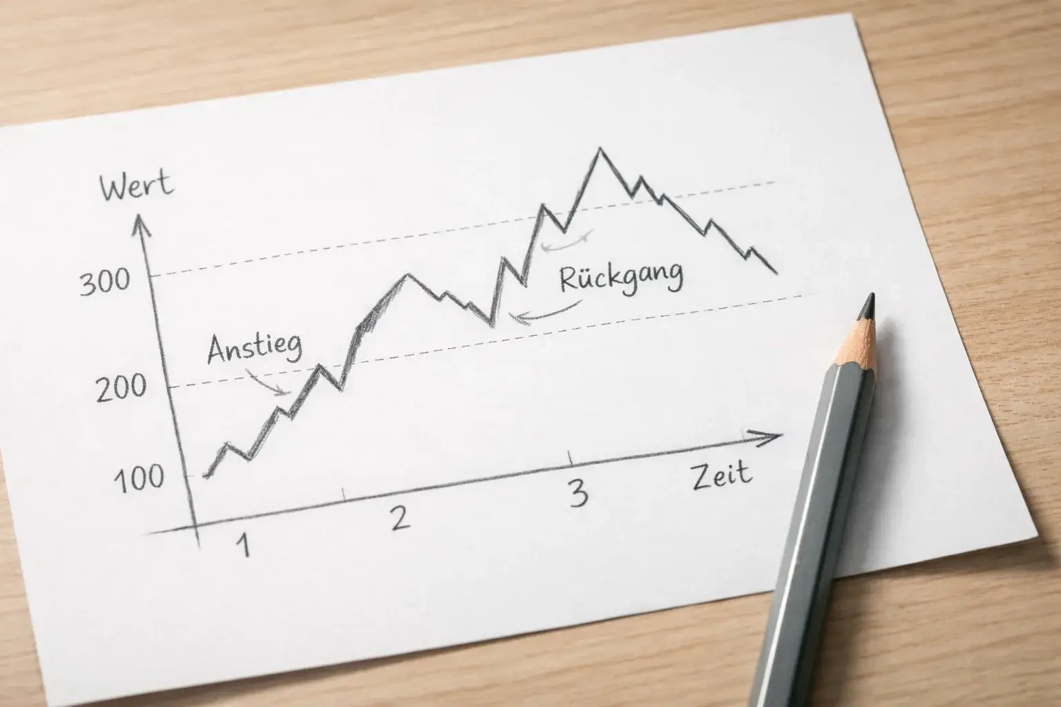 Liniendiagramm zeigt Quotenverlauf über Zeit auf Papier