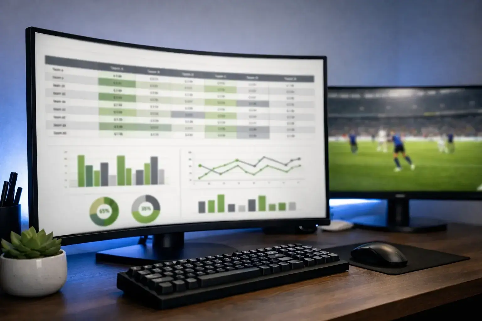Detaillierte Quotenanalyse mit Vergleichstabellen und Statistiken auf einem modernen Monitor
