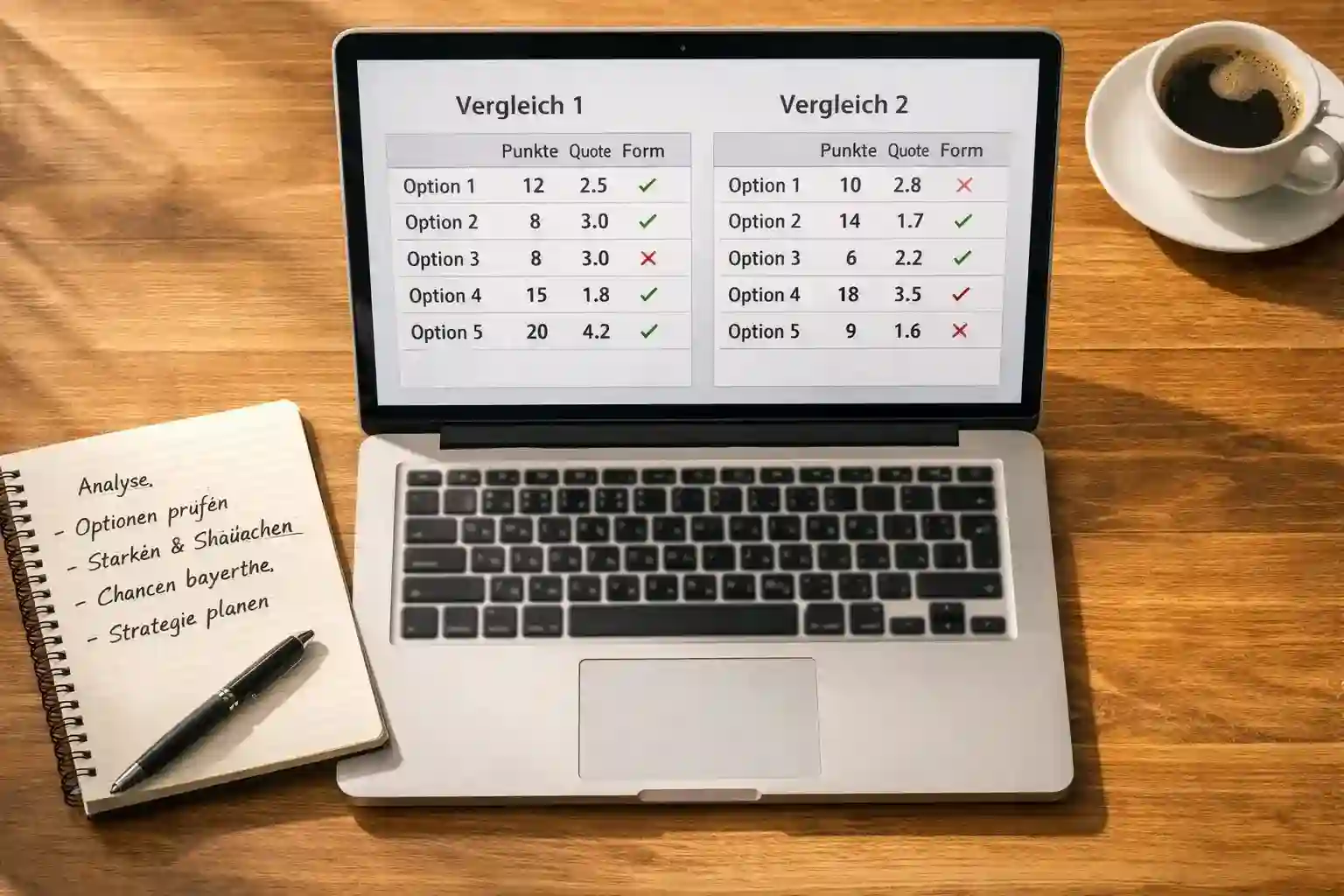 Laptop zeigt Vergleichstabelle verschiedener Wettanbieter