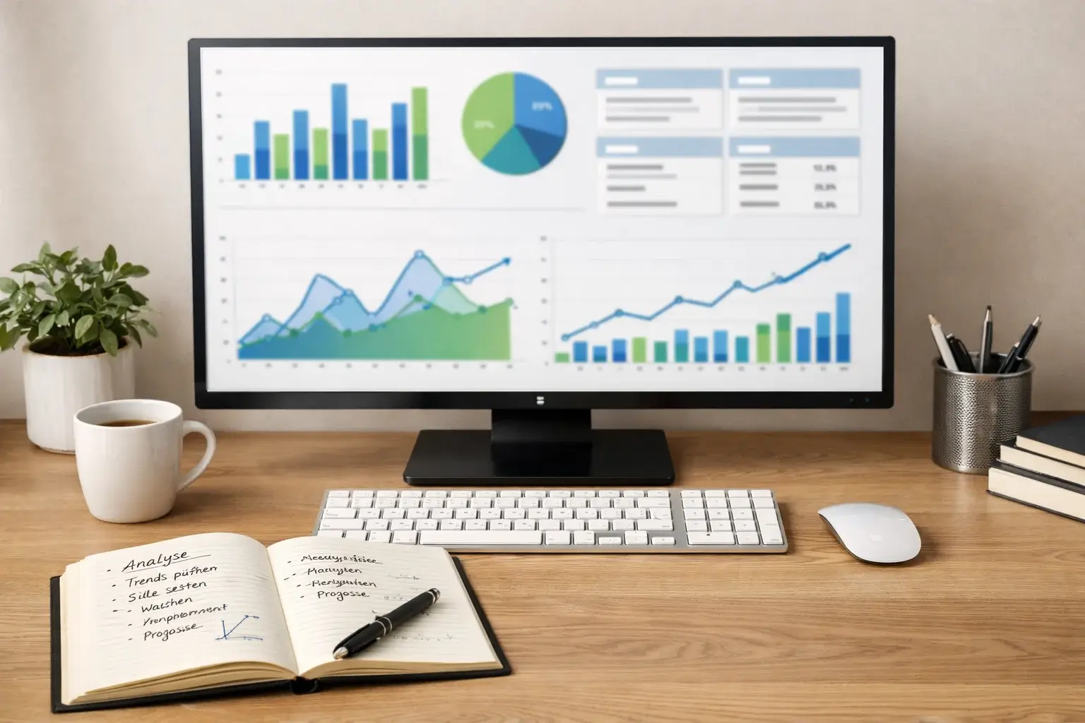 Detaillierte Datenanalyse mit Statistiken und Diagrammen auf einem Bildschirm